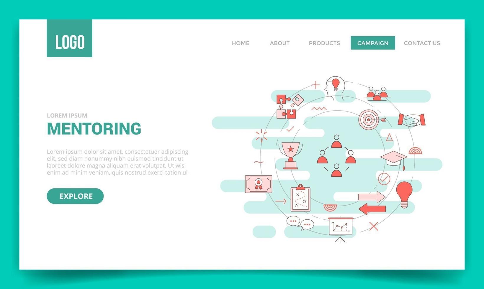 mentoring concept with circle icon for website template or landing page banner homepage outline style vector