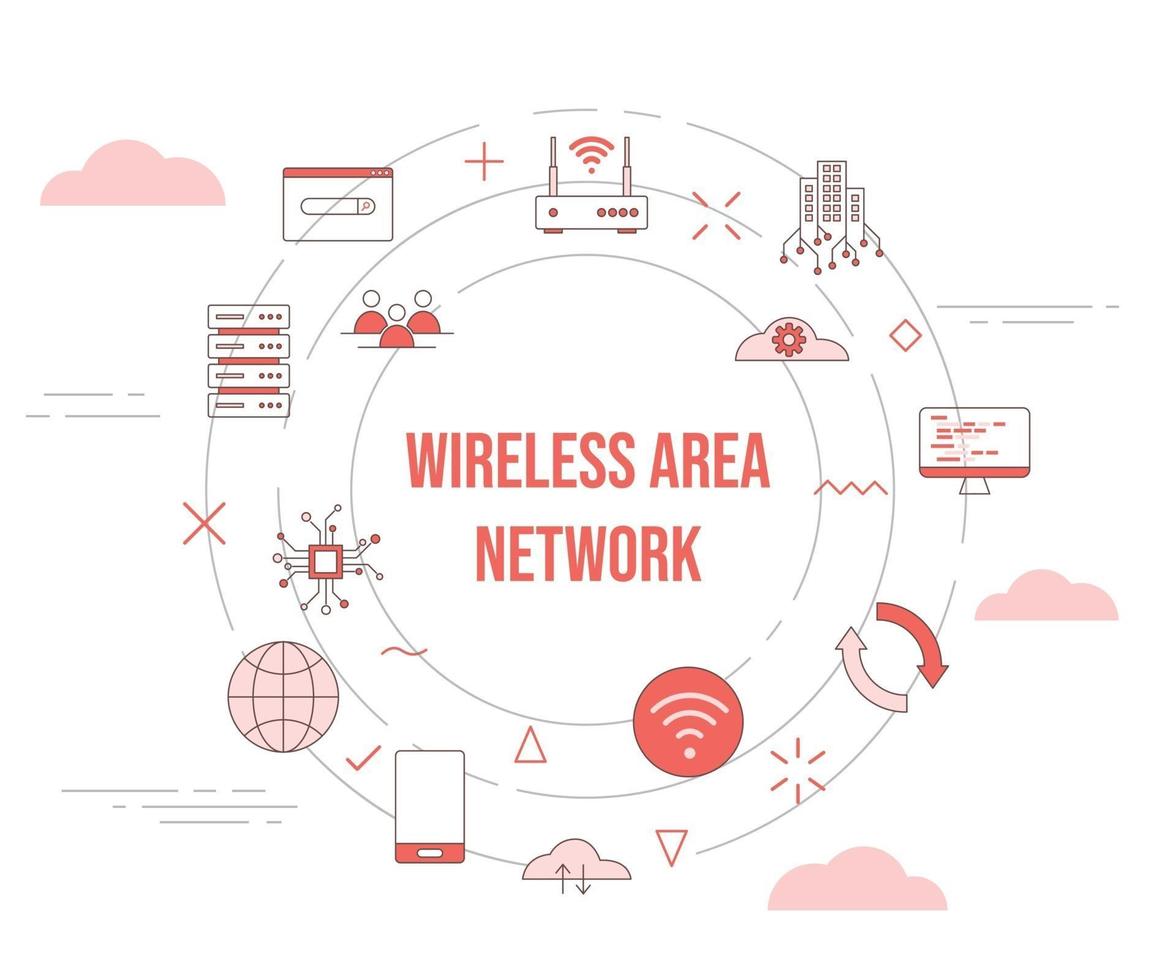 wan wide area network concept with icon set template banner and circle round shape vector