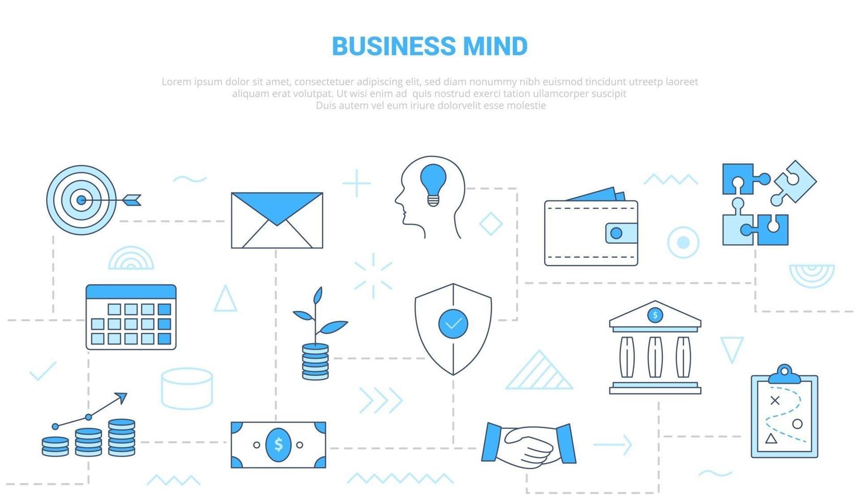 business mind concept with icon set template banner with modern blue color style vector