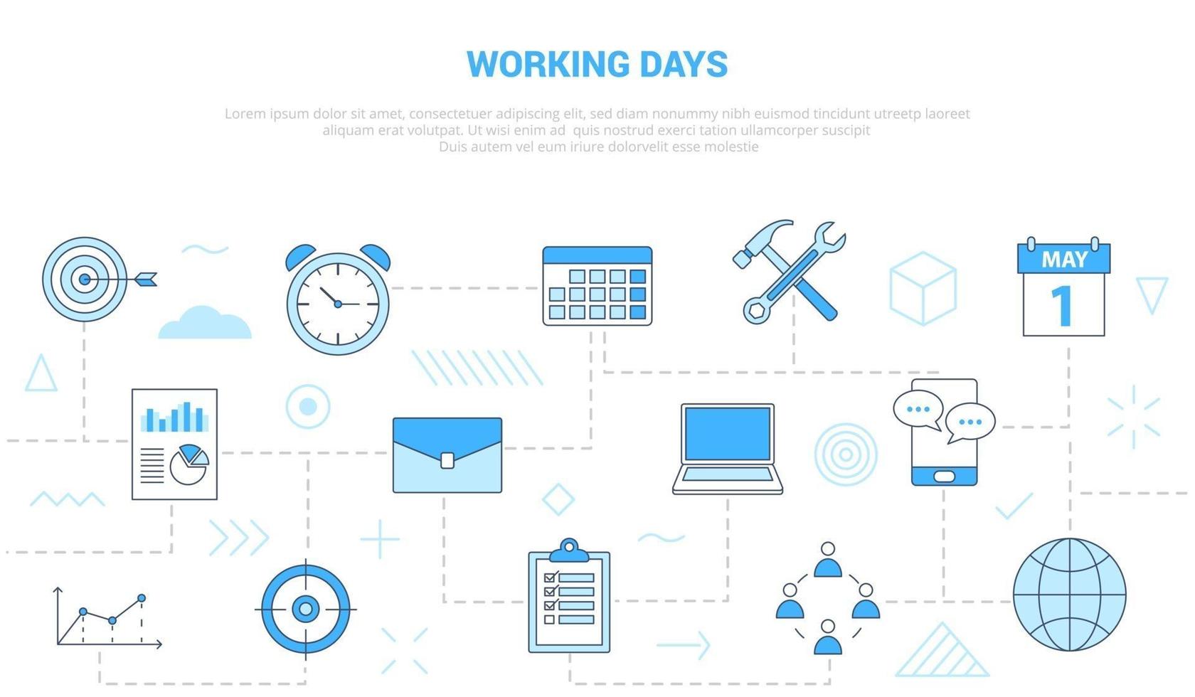 working days concept with icon set template banner with modern blue color style vector