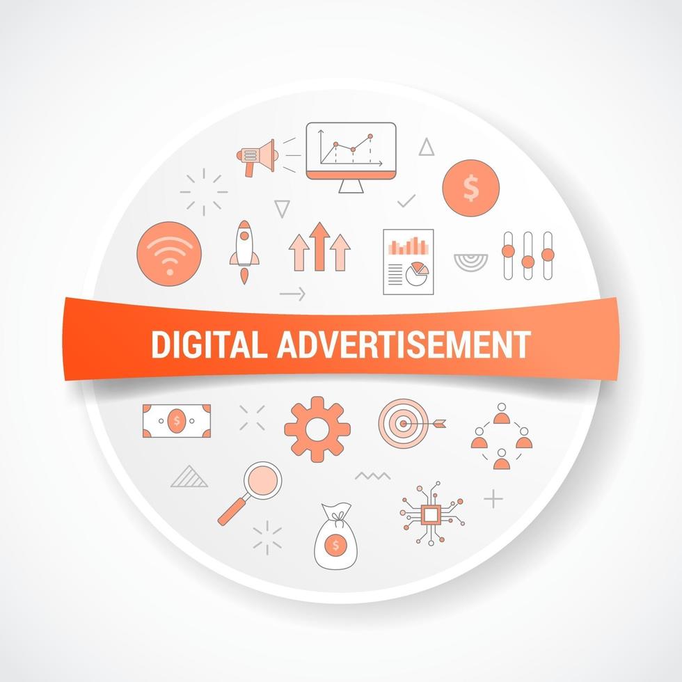 digital advertisement concept with icon concept with round or circle shape vector
