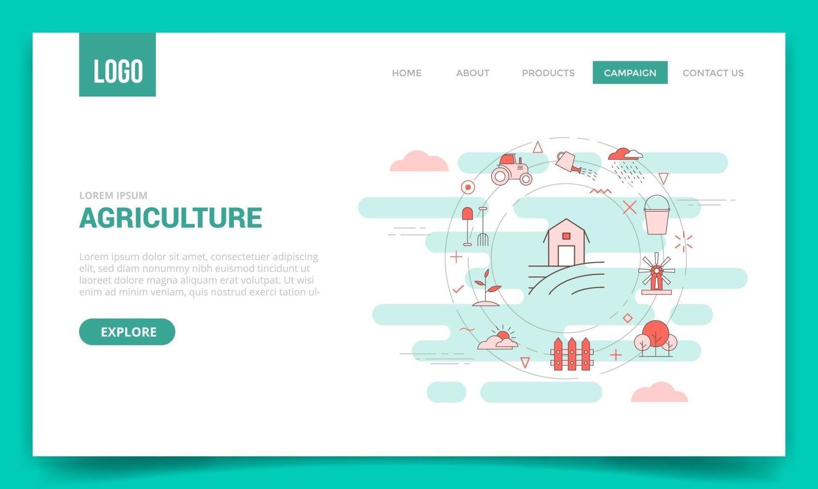 agriculture concept with circle icon for website template or landing page homepage vector