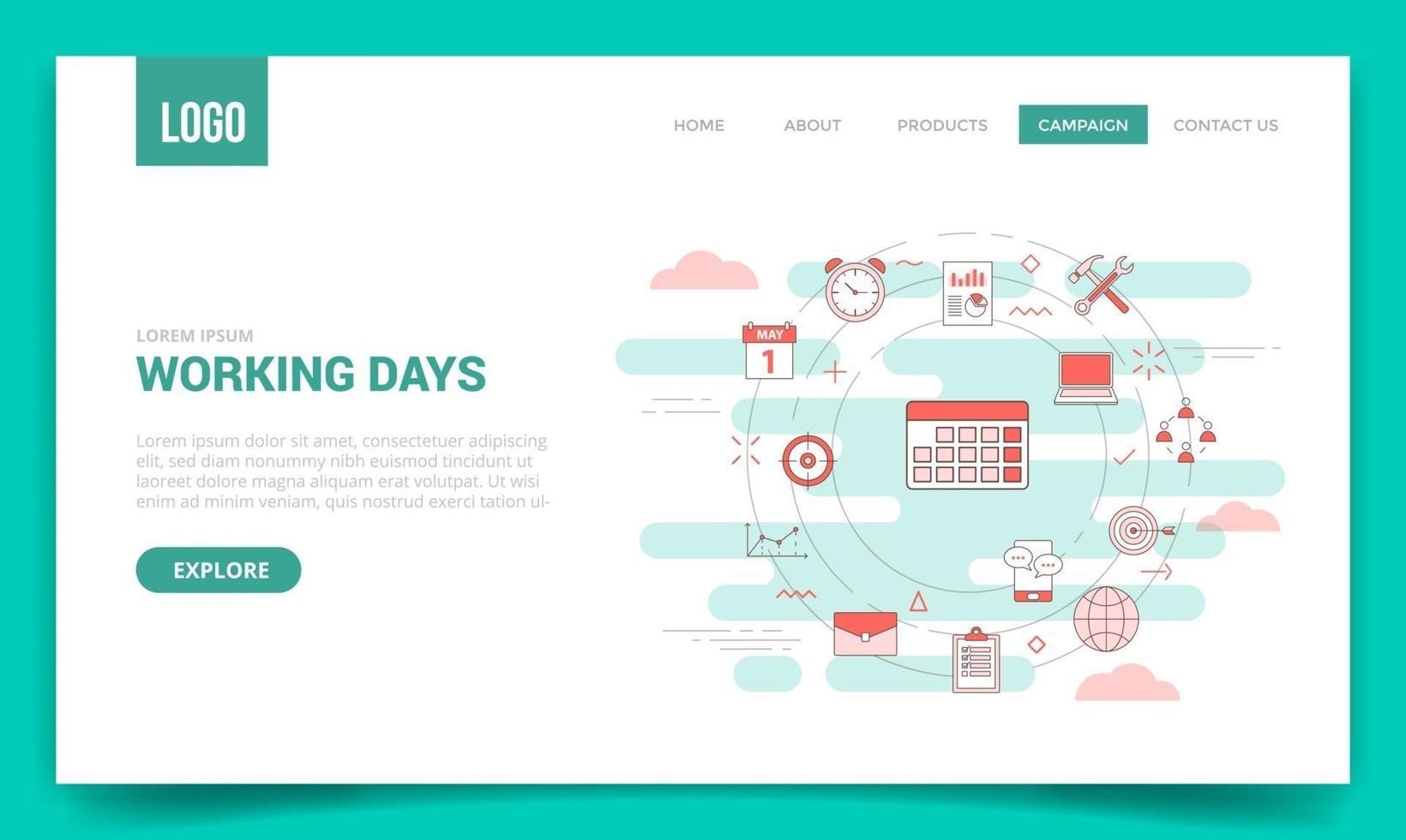 working days concept with circle icon for website template or landing page homepage vector