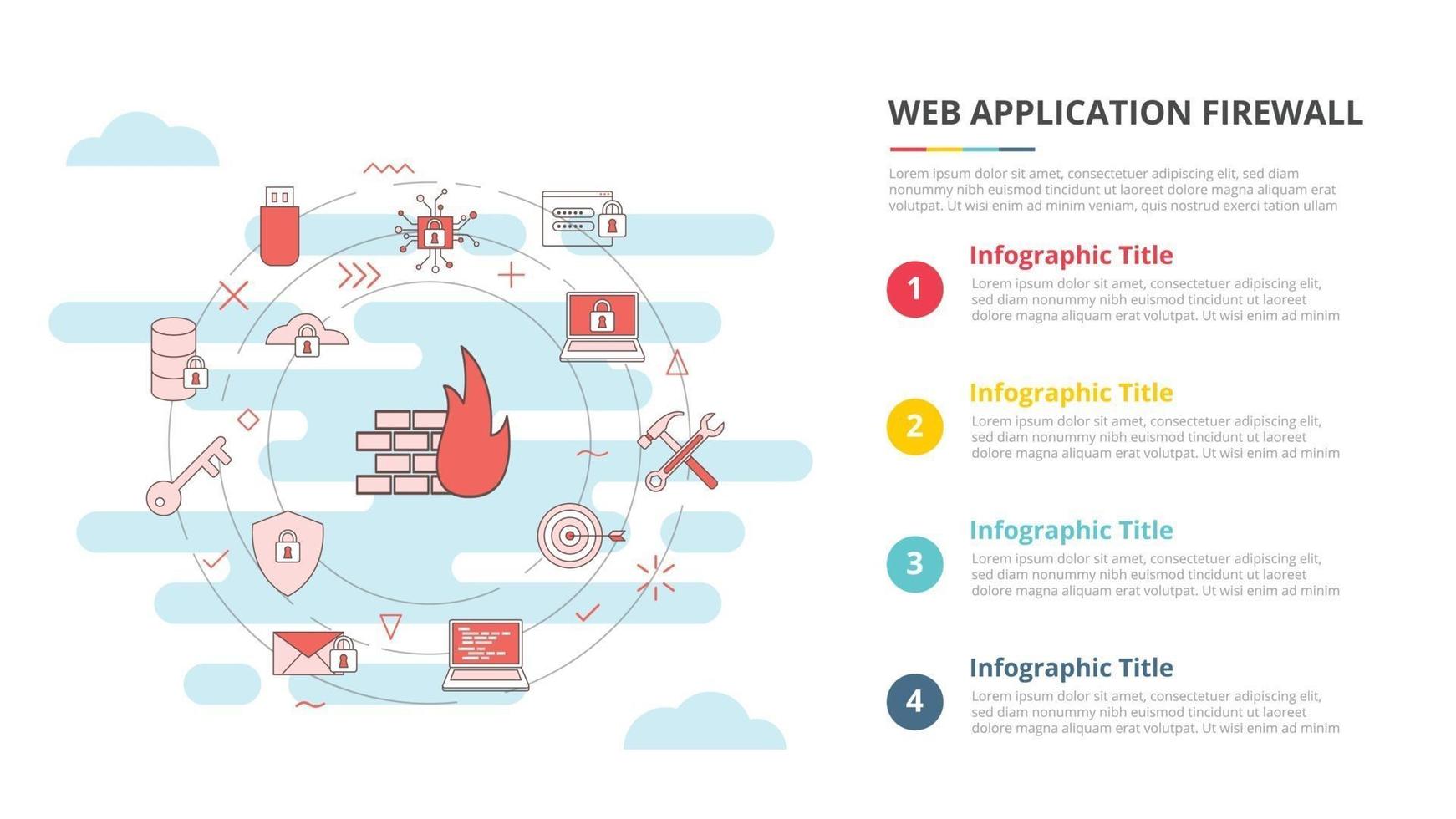 waf web application firewall concept for infographic template banner with four point list information vector