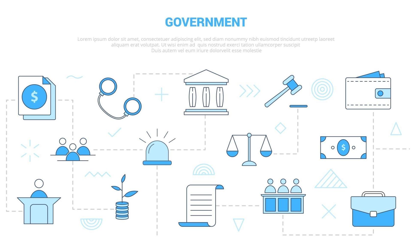 government concept with icon set template banner with modern blue color style vector