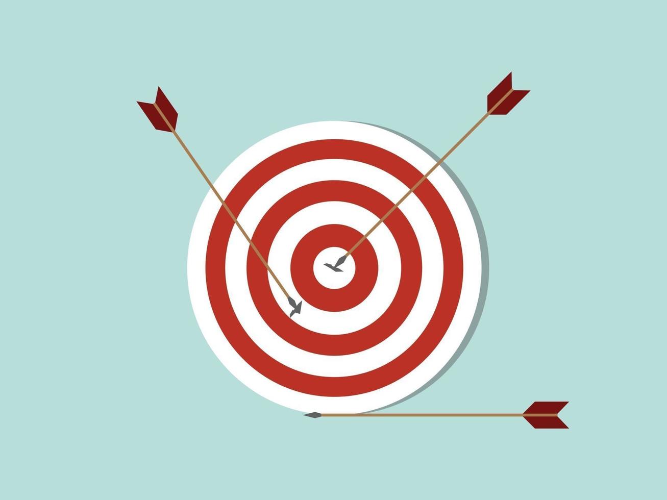 objetivo de dardo objetivo icono de concepto de negocio con flecha extendida en el objetivo y fuera del objetivo con estilo plano - vector
