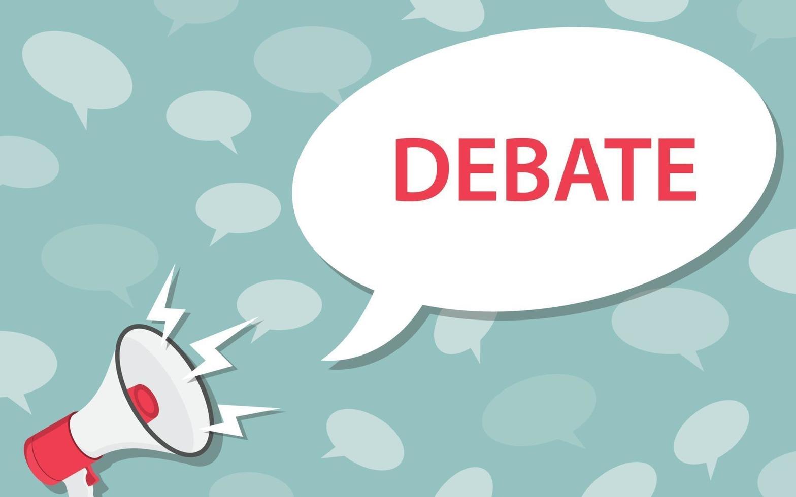 debate concept with loudspeaker and megaphone and bubble speech text - vector