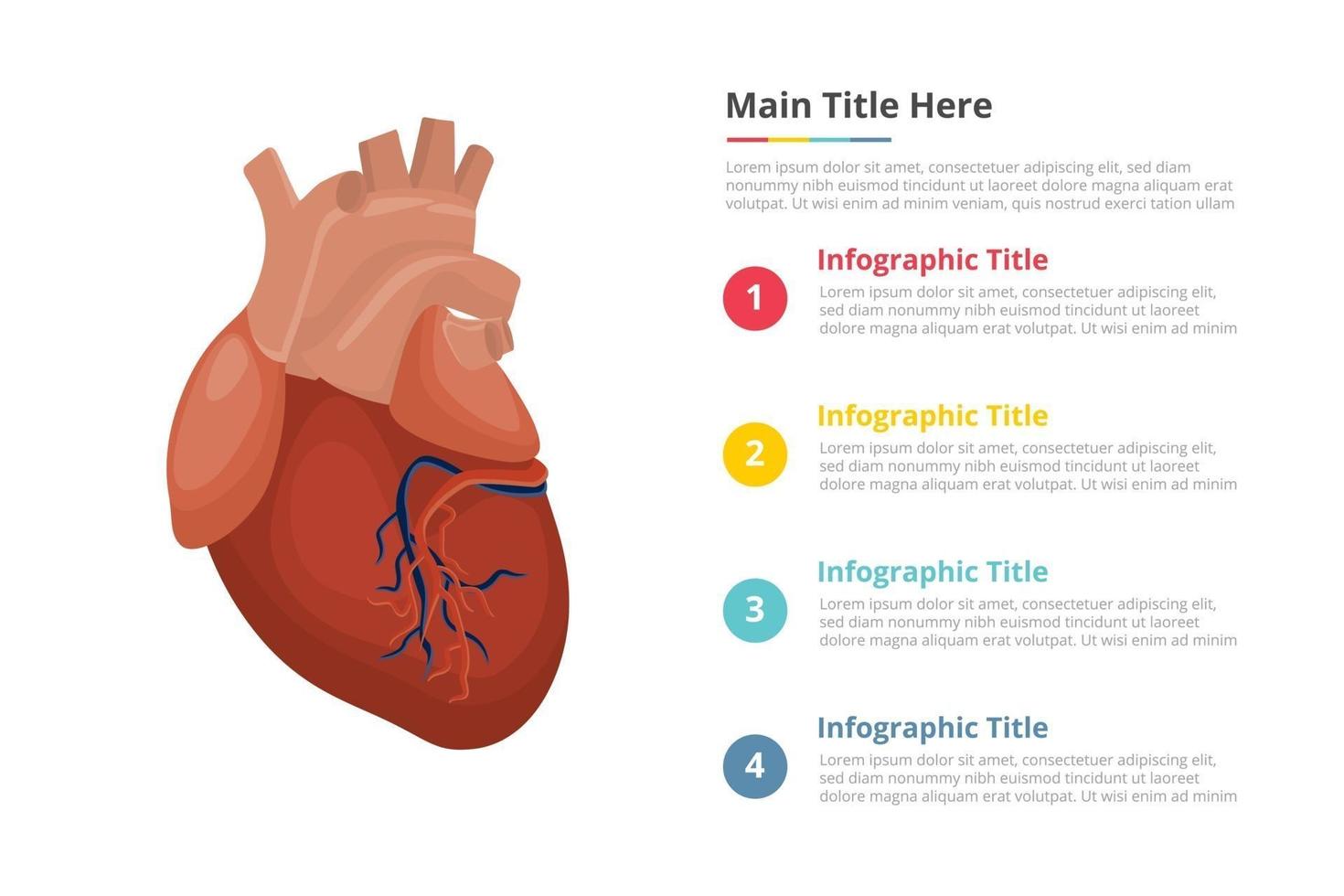 plantilla de infografía de corazón humano con 4 puntos de descripción de texto de espacio libre - ilustración vectorial vector