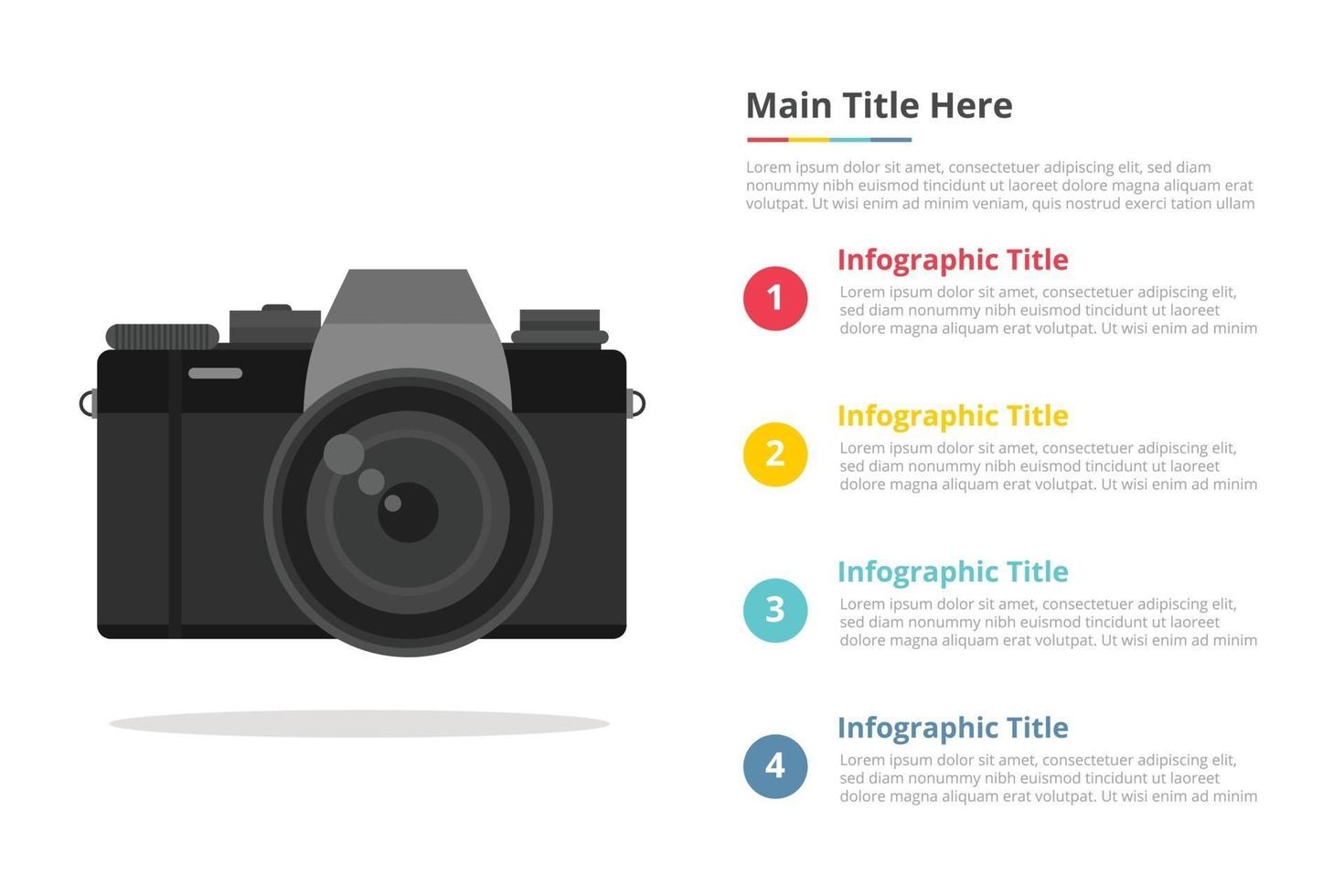 mirrorless camera infographic template with 4 points of free space text description - vector illustration