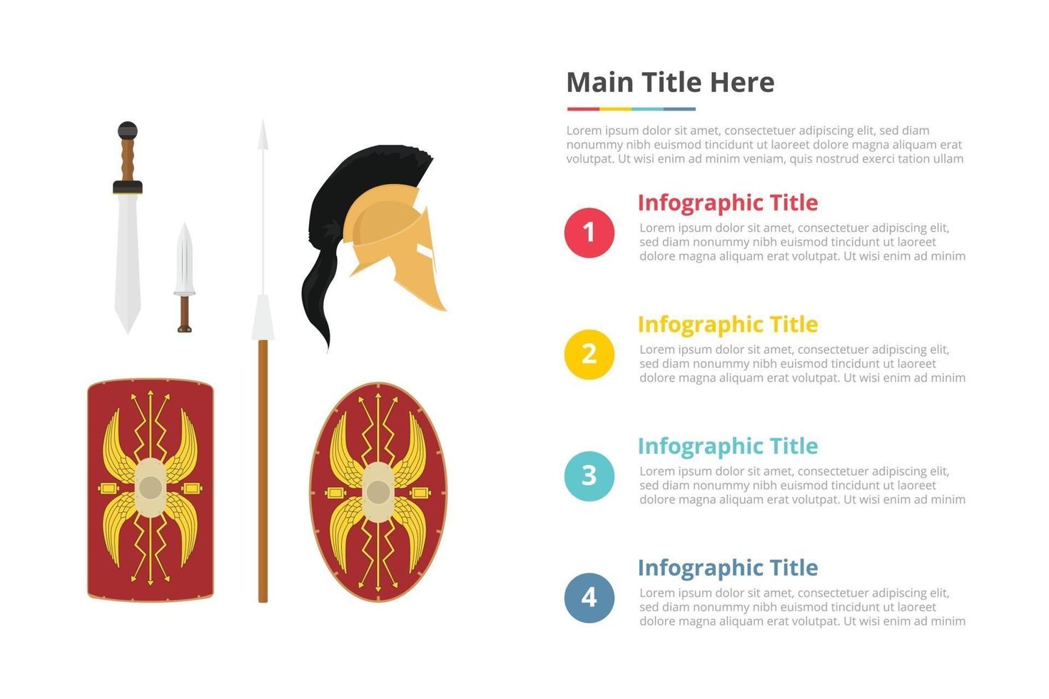 rome spartha culture infographic template with 4 points of free space text description - vector illustration