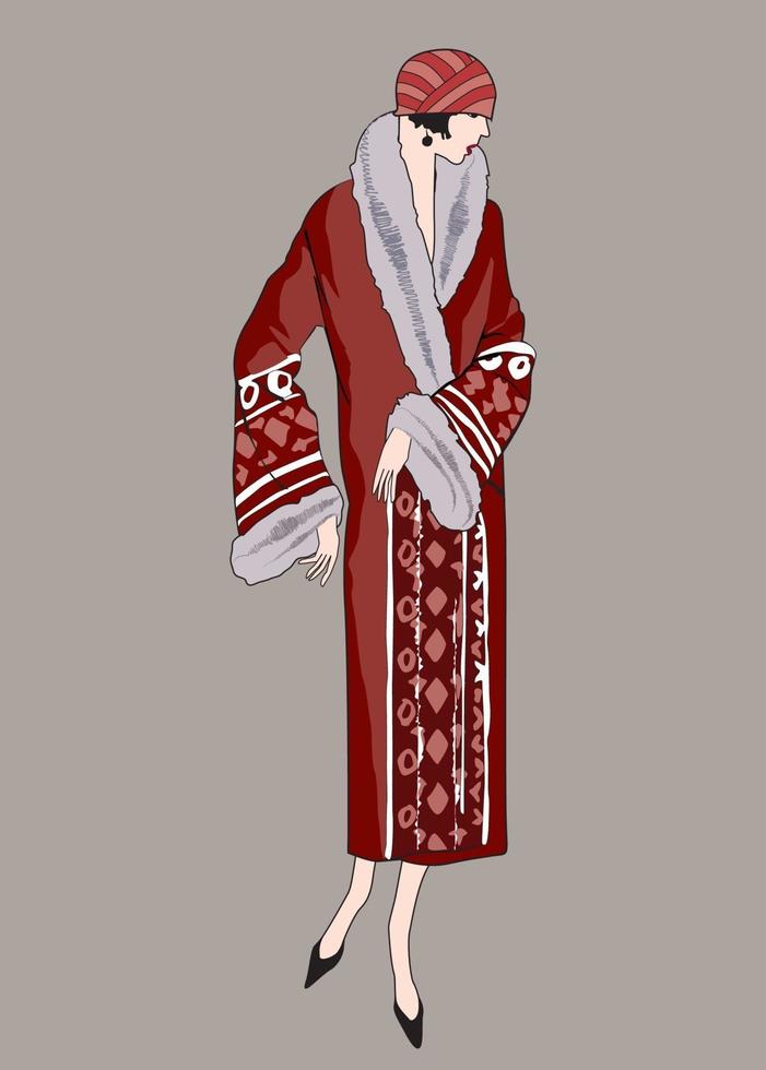 Retro winter fashion dressed woman 1920s 1930s Fashion party girl vector