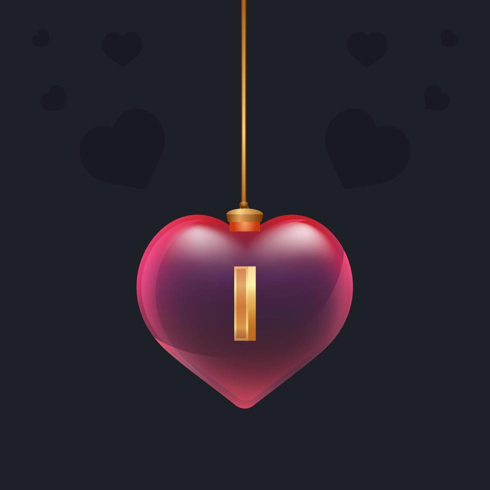 Glass ball with a golden 3D letter I inside. Valentines day decoration element for design banner, card or any advertising vector