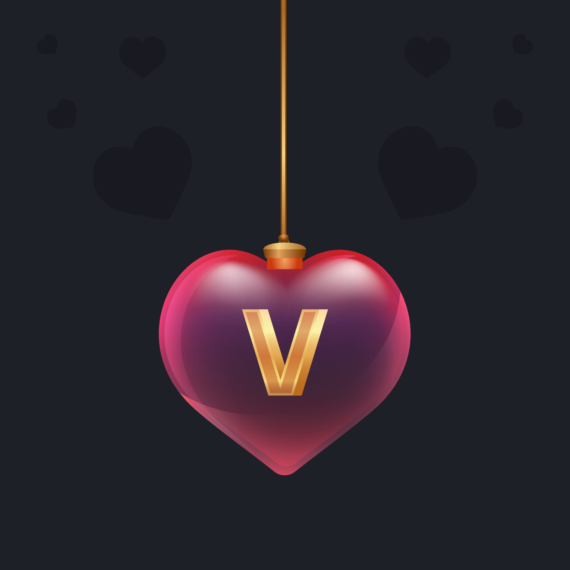 Red glass heart toy with a golden 3D letter V inside. Valentine day   element for banner, invintation or any advertising  5237619 Vector Art at Vecteezy