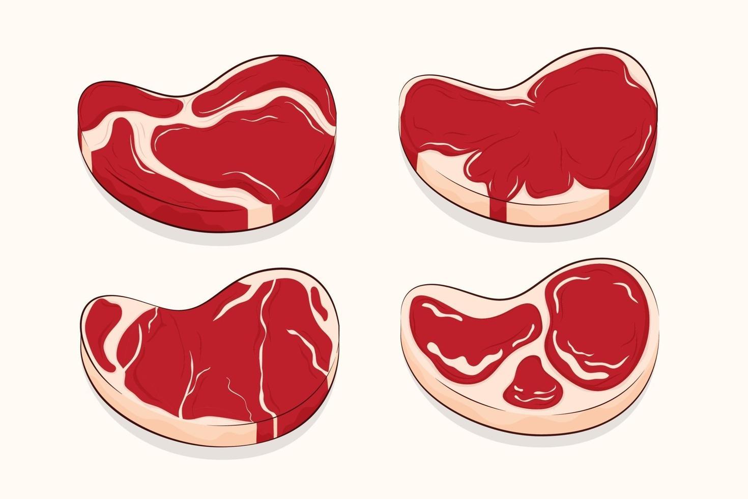 Collection of fried steaks. Beef Pork lamb. Slice of steak, fresh meat vector