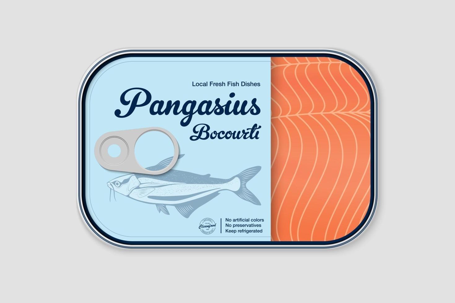 diseño de empaque enlatado premium retro silueta de pangasius dibujada a mano vector