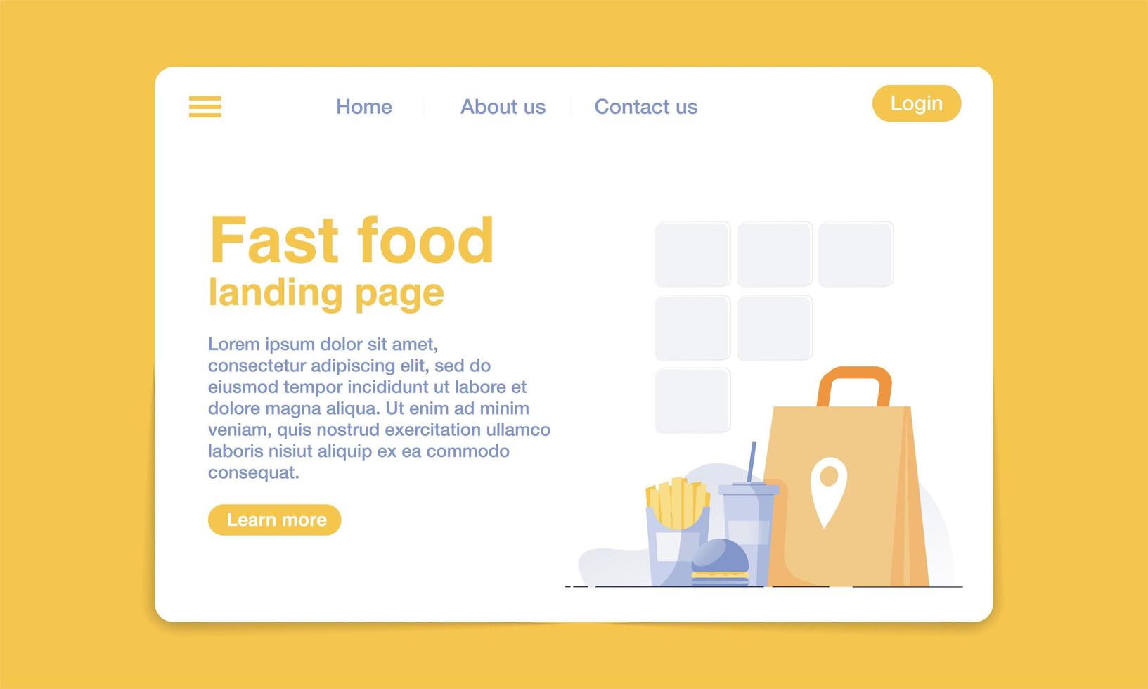 Flat fast food landing page template. vector