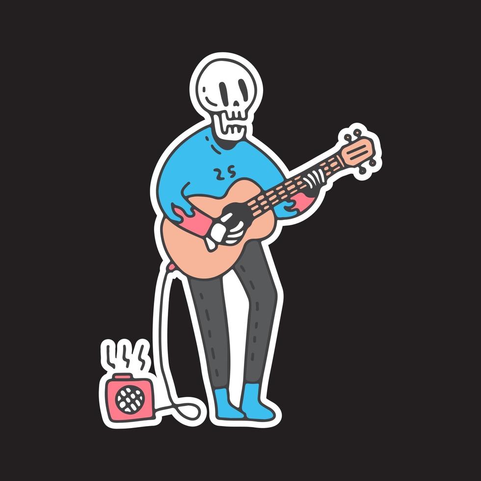 cráneo tocando una ilustración de guitarra. gráficos vectoriales para estampados de camisetas y otros usos. vector