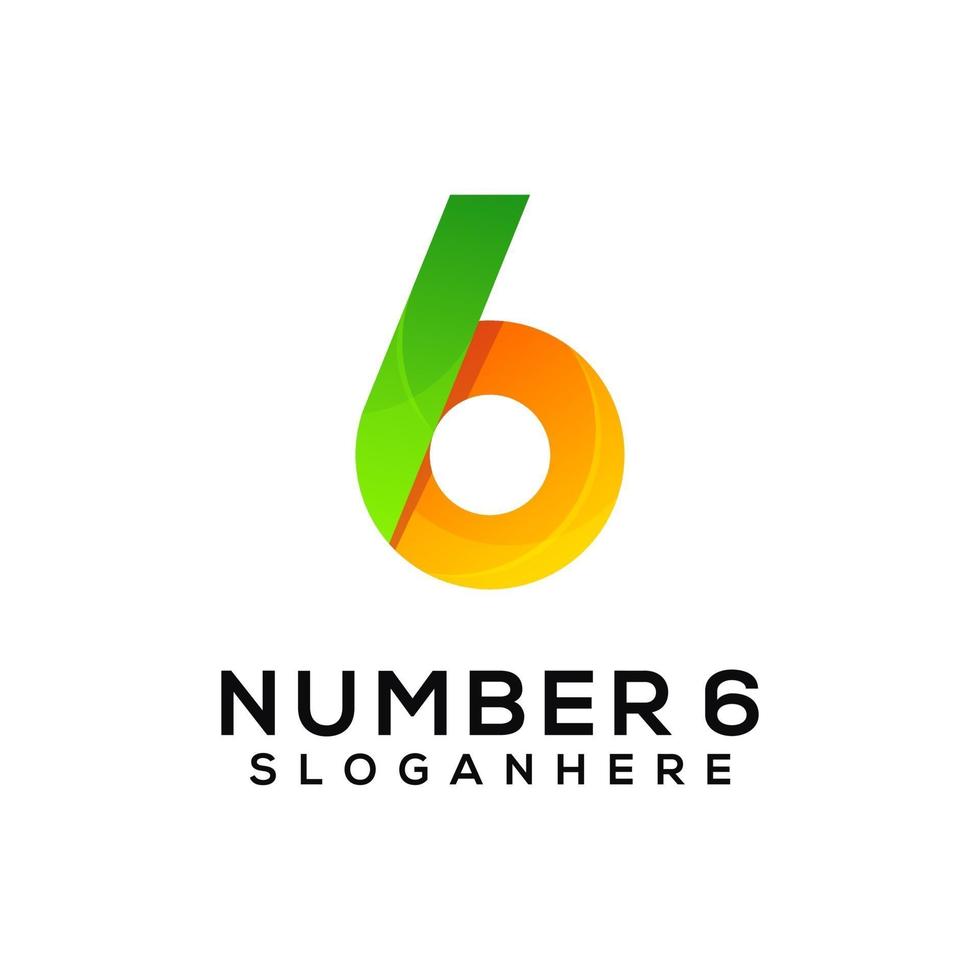 number 6 colorful logo design template vector