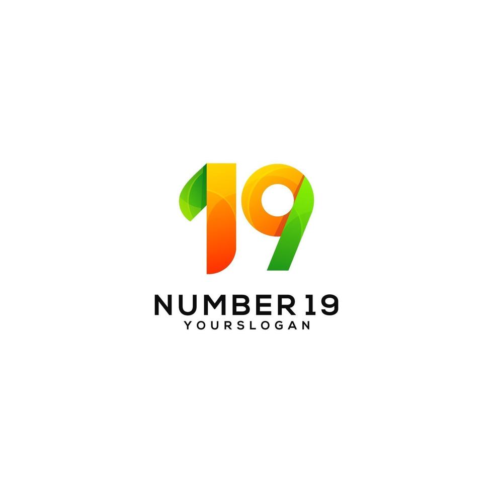 number 19  colorful logo design template vector