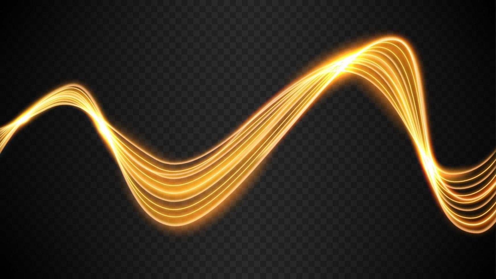 Abstract gold swirl line of light with a transparent background, isolated and easy to edit vector