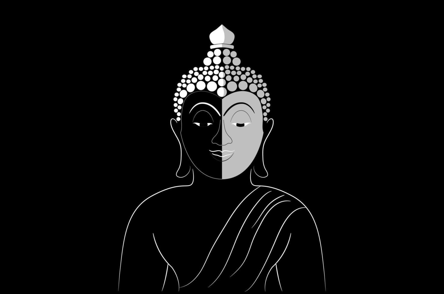 Flat black and white buddha design border element vector