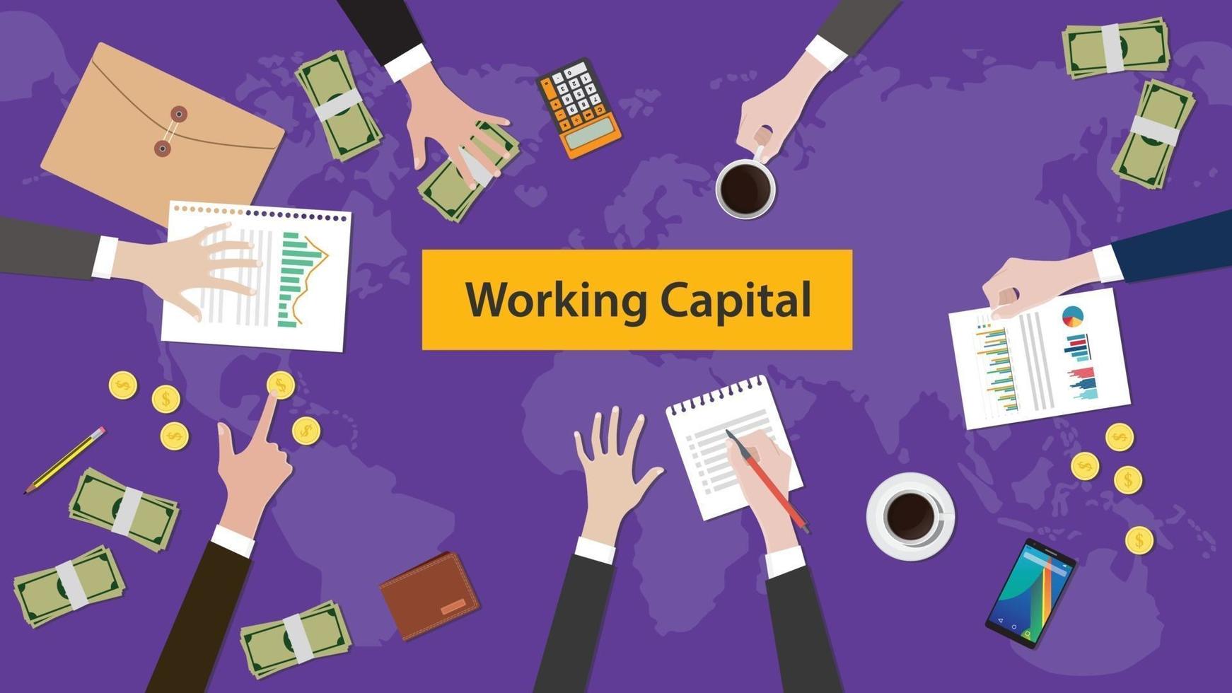 working capital concept discussion illustration with paperworks, money and folder document on top of table vector