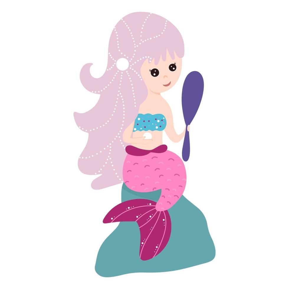 Cute mermaid with beautiful hair. Vector, cartoon style. vector