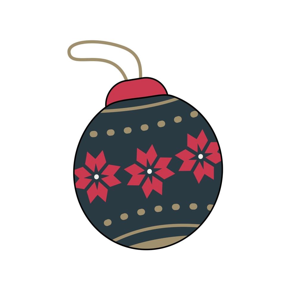 Christmas tree ball for decoration with ornament. Vector flat illustration