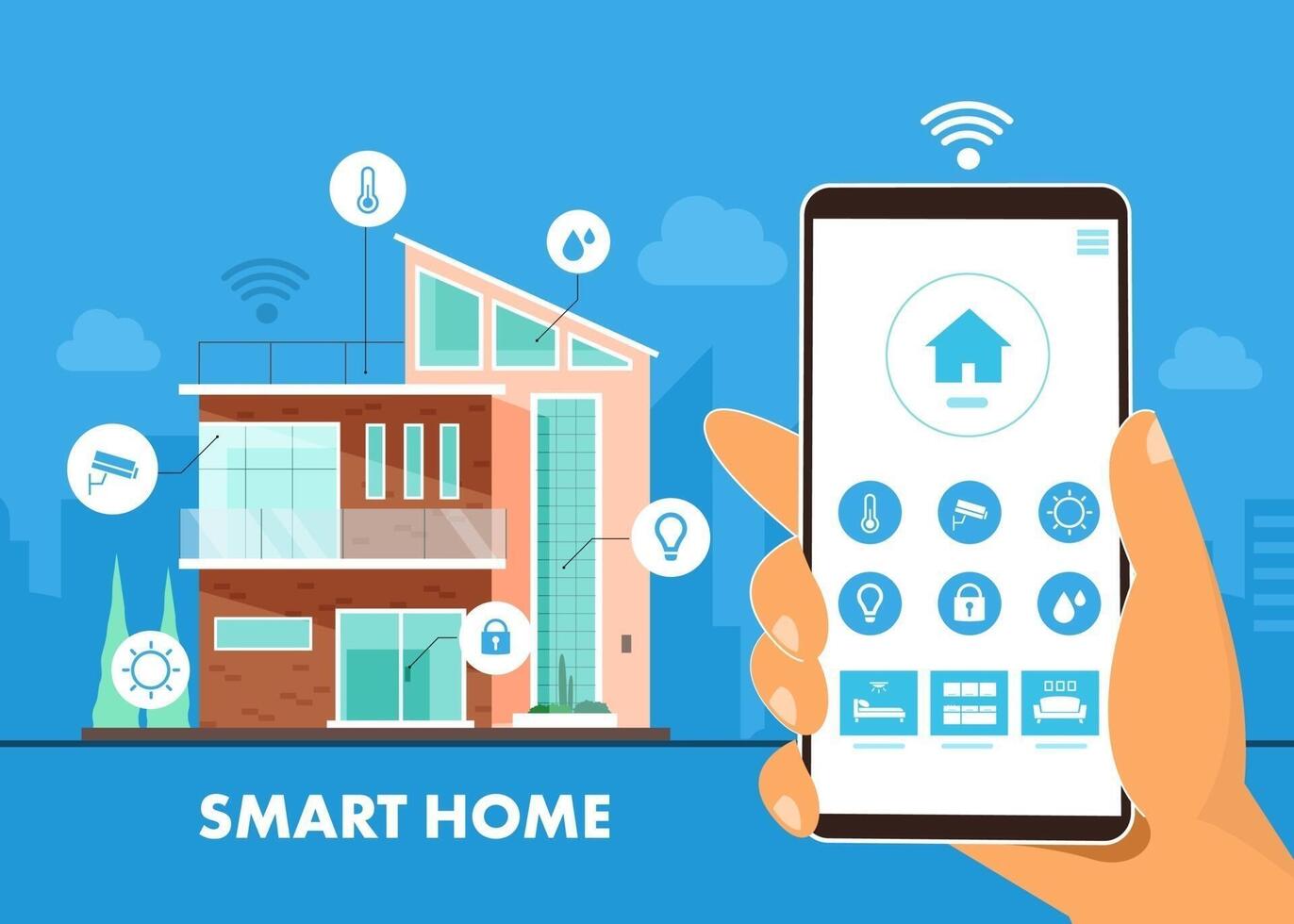 internet de las cosas sistema de tecnología inteligente para el hogar inteligente para el sistema de casa de control con centralizado. vector