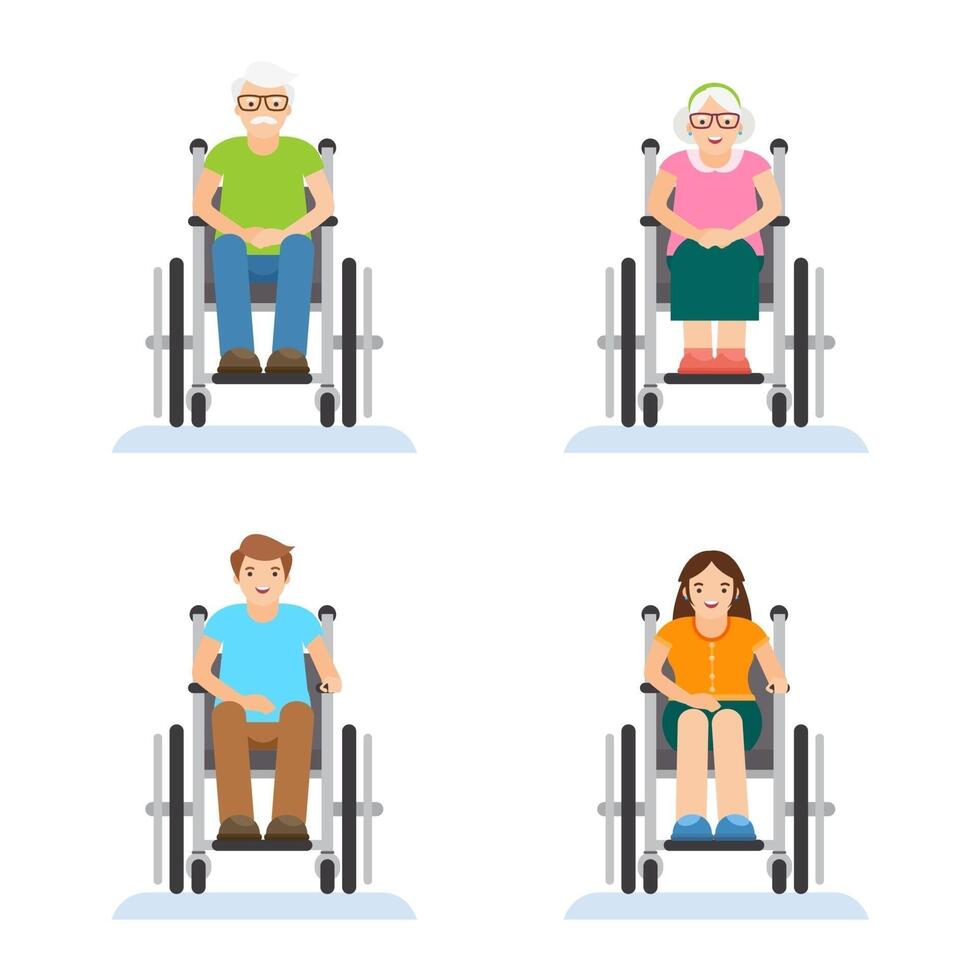 Set of Physically Handicapped Person on Wheelchair. vector