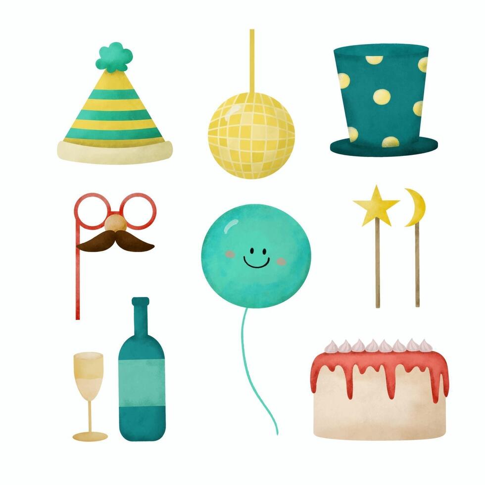 A watercolor birthday party themed object, a concept for decorating a venue or making invitation cards. vector