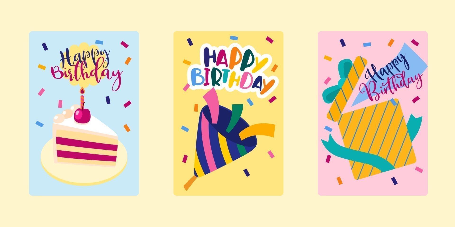 hermosa tarjeta de felicitación feliz cumpleaños palabra. vector