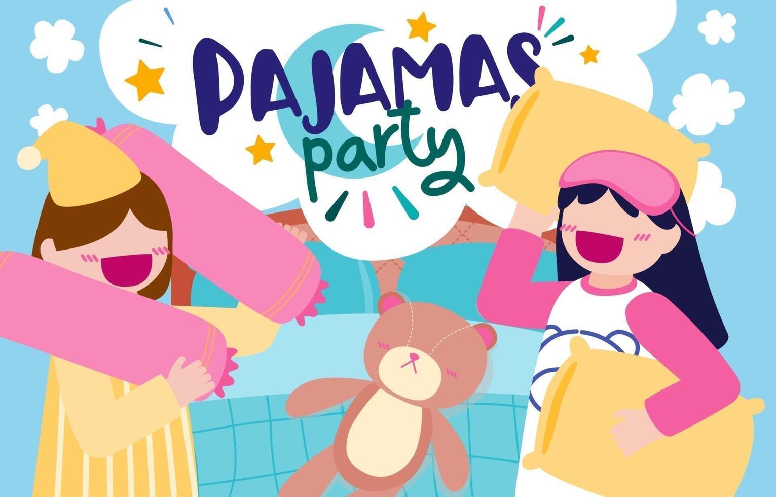 A group of girls organize a pajama party. vector