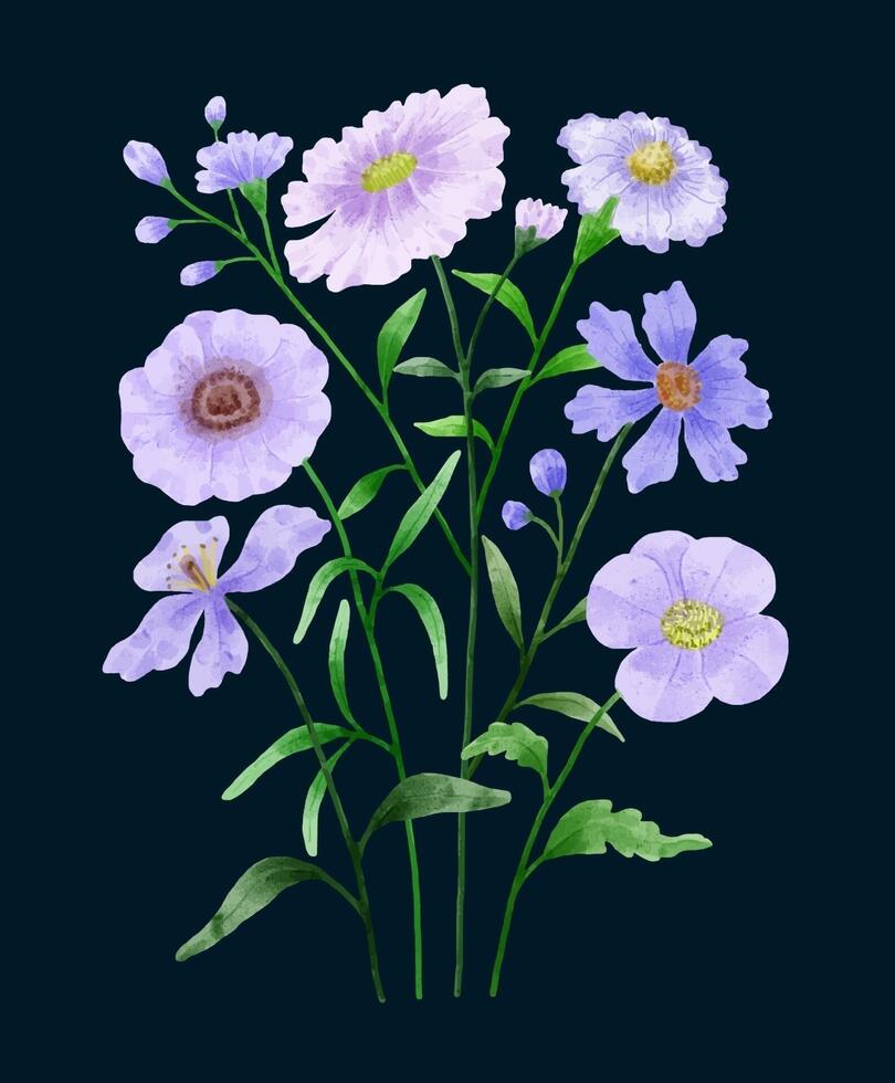 A set of flowers painted in watercolor for designer work create vector