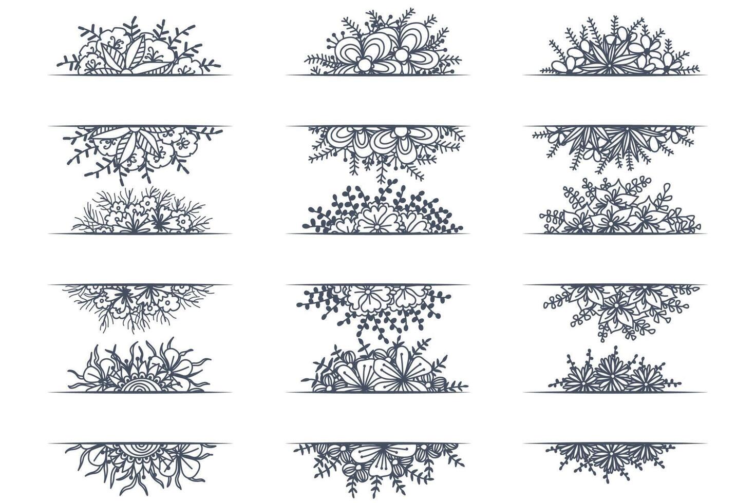 Set of floral vintage decorative ornament borders and corner dividers. vector