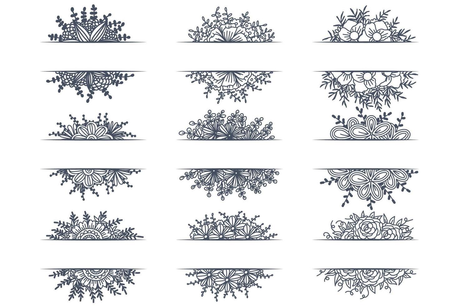 Set of floral vintage decorative ornament borders and corner dividers. vector