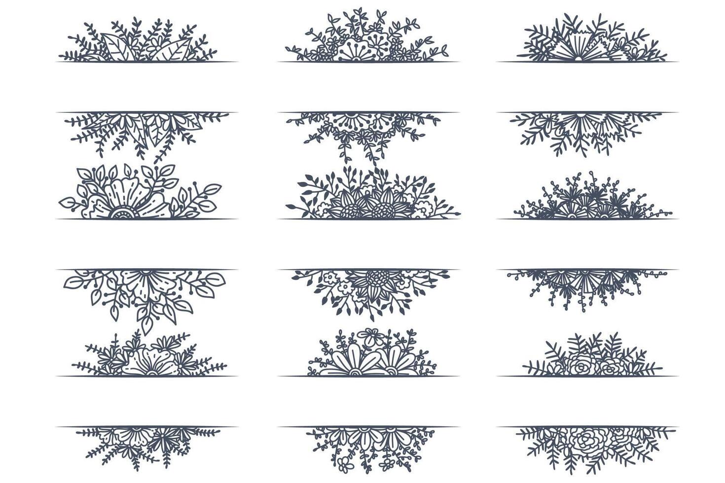 Set of floral vintage decorative ornament borders and corner dividers. vector