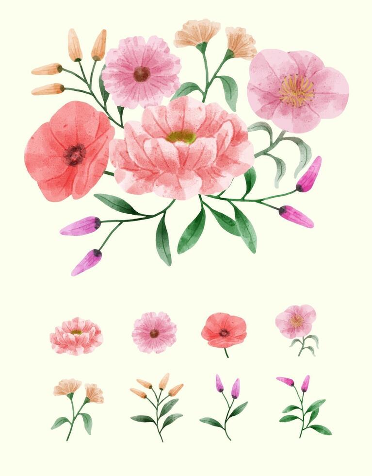 A set of flowers painted in watercolor for designer work create vector