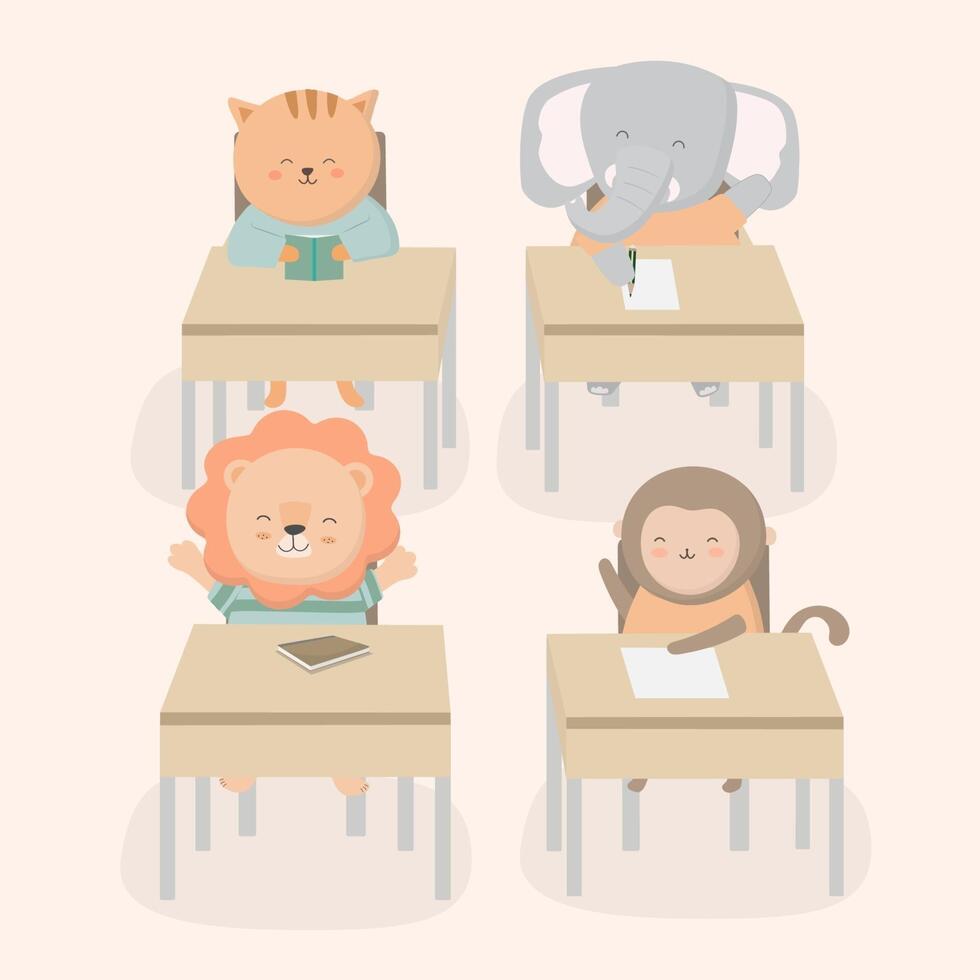 Welcome Back to school with funny school characters flat vector illustration.