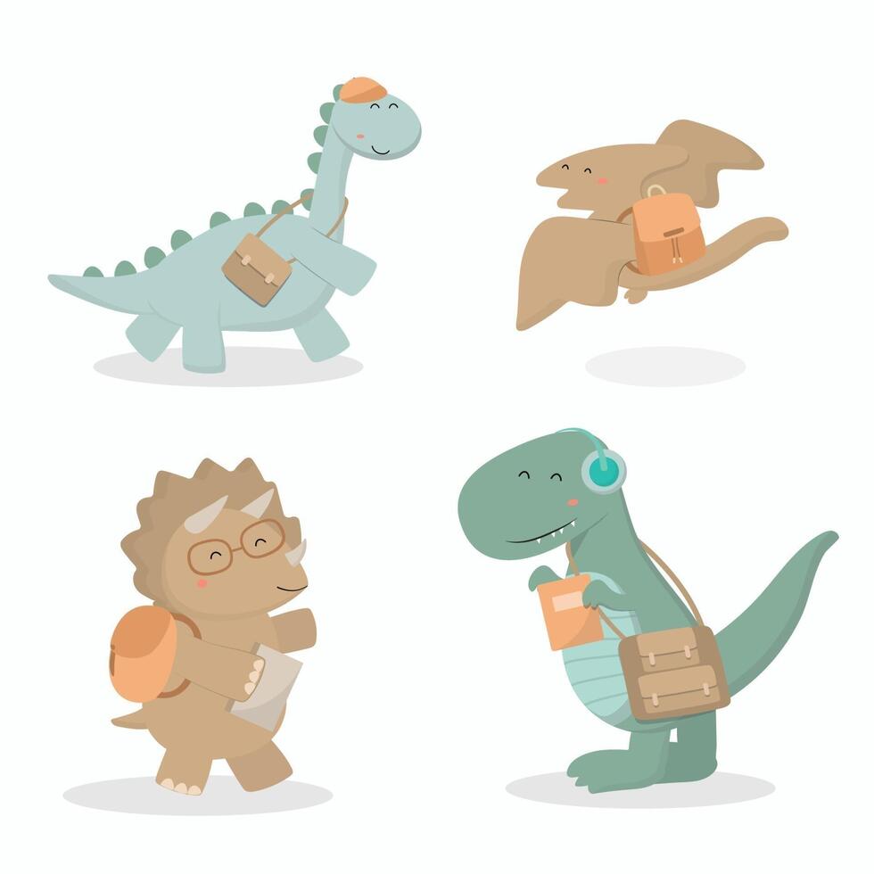 bienvenido de nuevo al semestre 4 los dinosaurios que llevan una mochila escolar van a la escuela. vector