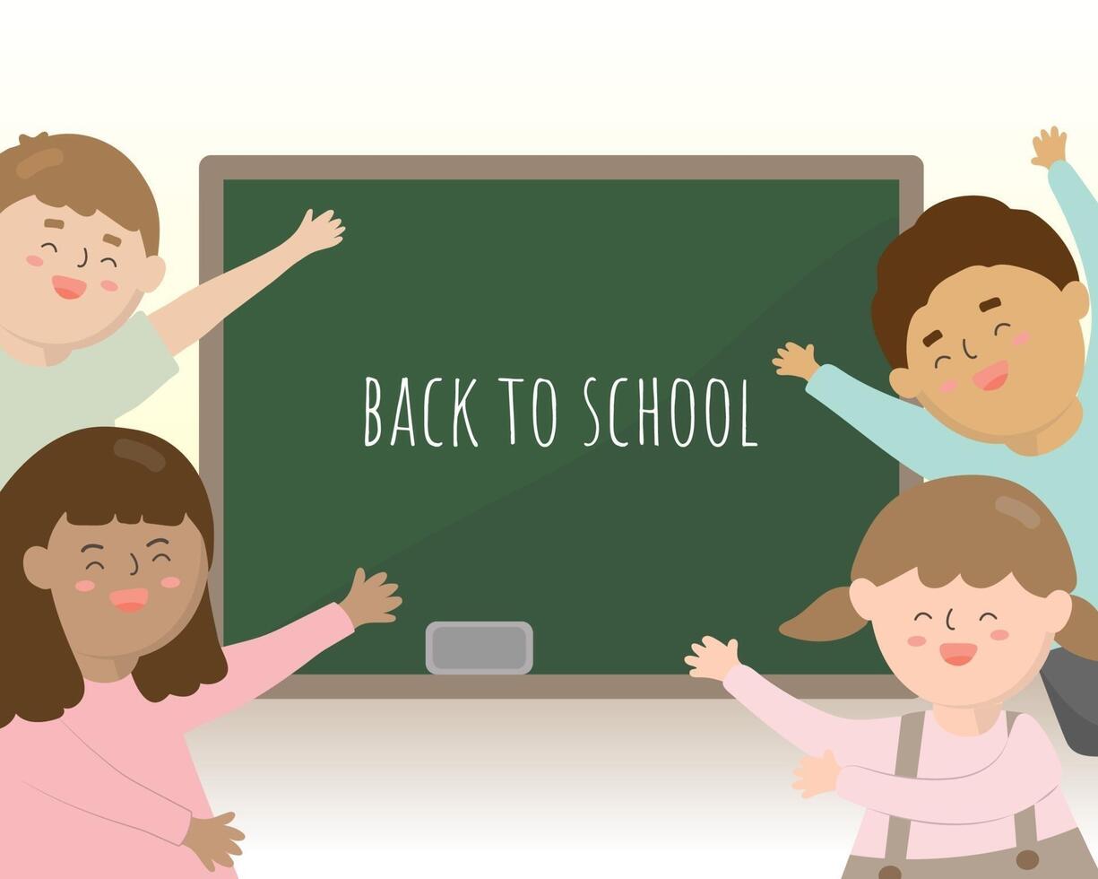 Welcome Back to school with funny school characters flat vector illustration.