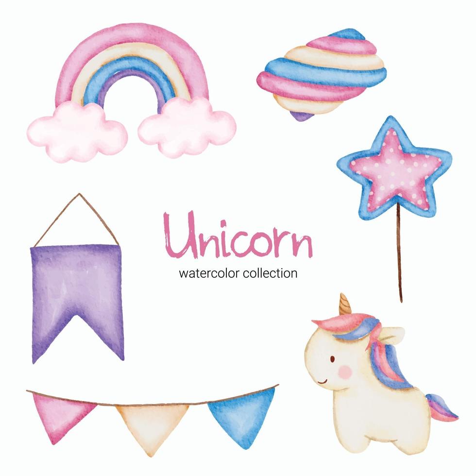 Watercolor pony doll object asset. Baby toy stuffs set of ornate vector