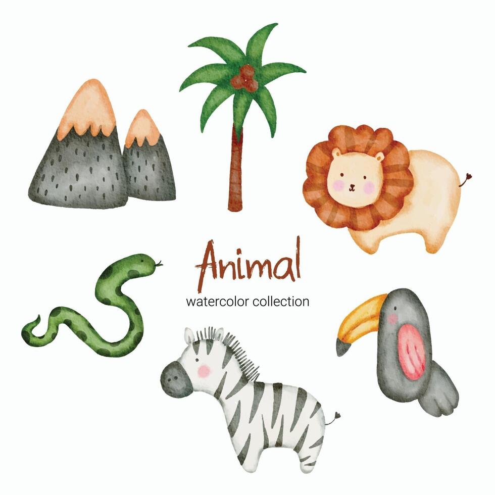 Watercolor animal object asset. Baby toy stuffs set of animal vector