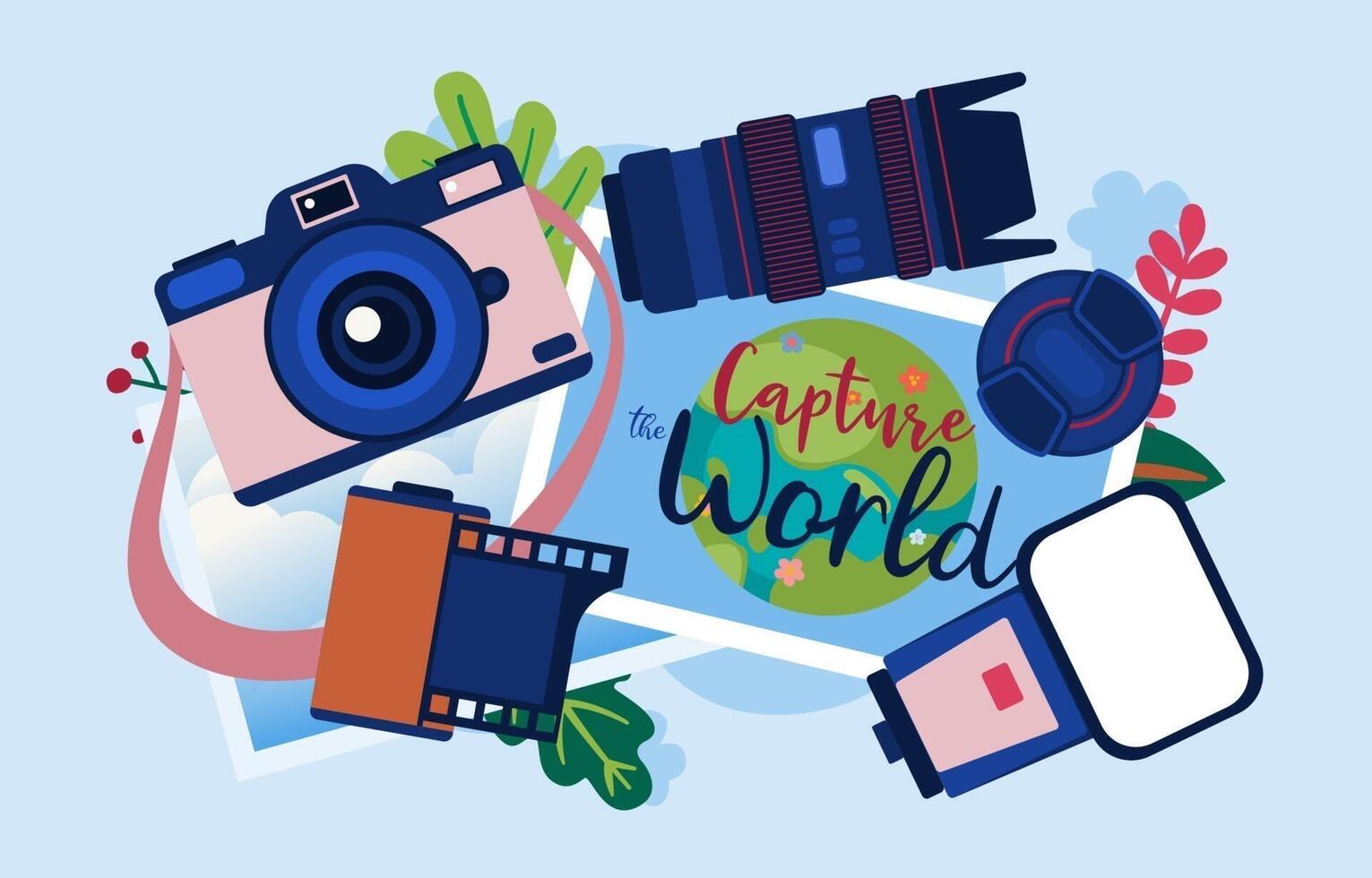 Photographer and camera equipment illustration vector