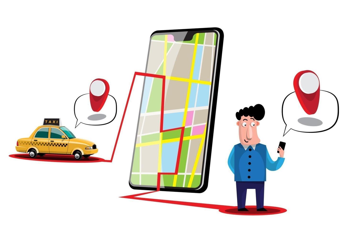 Online application for call taxi service by smart phone and set location for destination vector