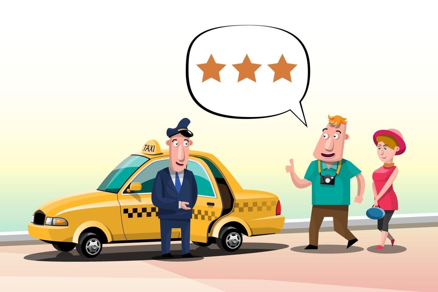 los viajeros de taxi califican el servicio de taxi con una calificación de 3 estrellas. vector