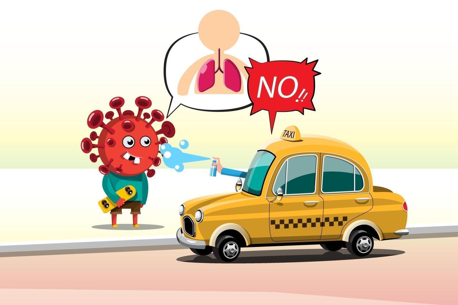 Taxis refused coronavirus-infected passengers from getting into the cars and gave them alcohol to kill germs vector