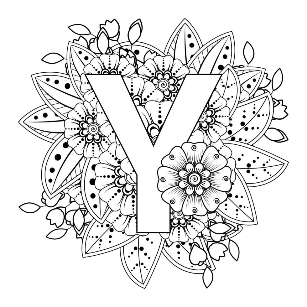 Letter y with Mehndi flower. decorative ornament in ethnic oriental.. vector