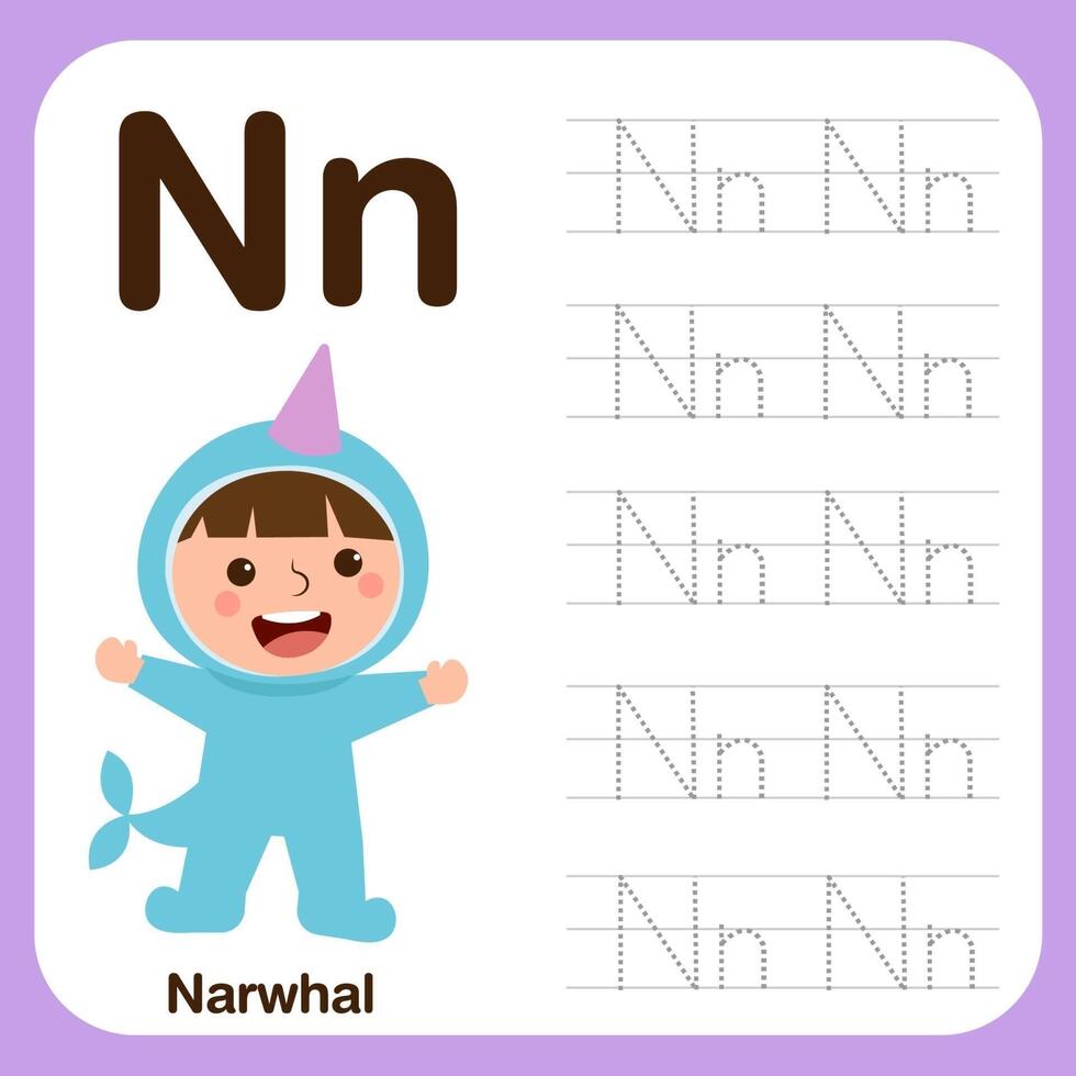 Alphabet tracing book for preschool with example and fun vector