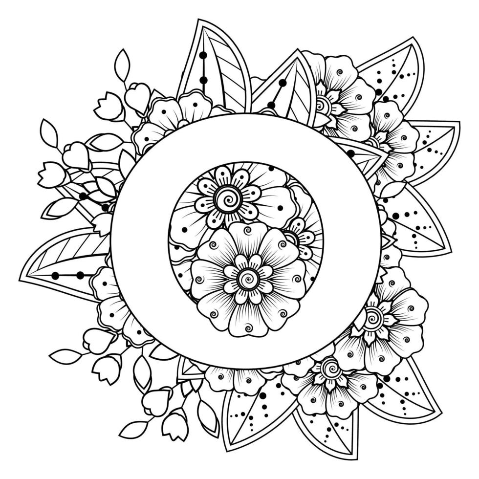 letra o con flor mehndi. ornamento decorativo en étnico oriental. esbozar la ilustración vectorial dibujada a mano. vector